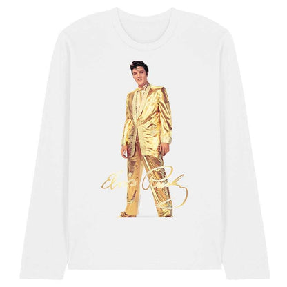 White - Front - Elvis Presley Unisex Adult Gold Lame Suit Long-Sleeved T-Shirt