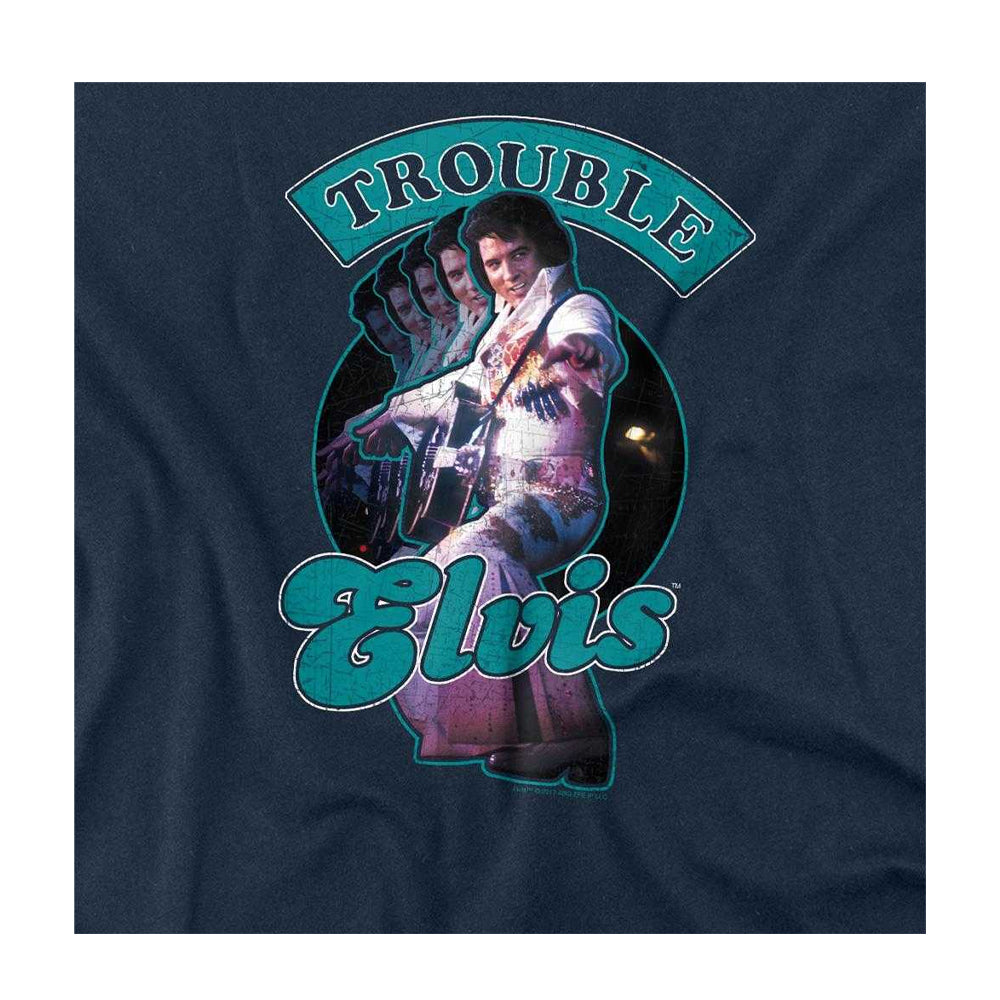 Navy - Side - Elvis Unisex Adult Total Trouble Long-Sleeved T-Shirt