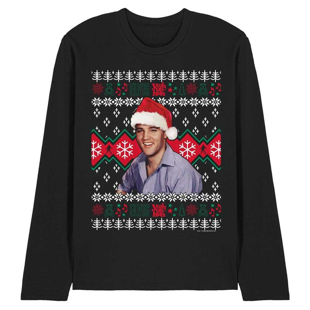 Black - Front - Elvis Presley Unisex Adult Ugly Christmas Sweater Long-Sleeved T-Shirt