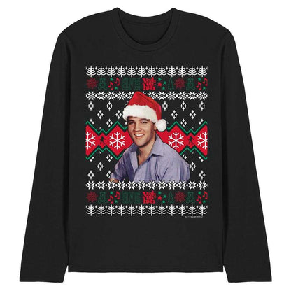 Black - Front - Elvis Presley Unisex Adult Ugly Christmas Sweater Long-Sleeved T-Shirt