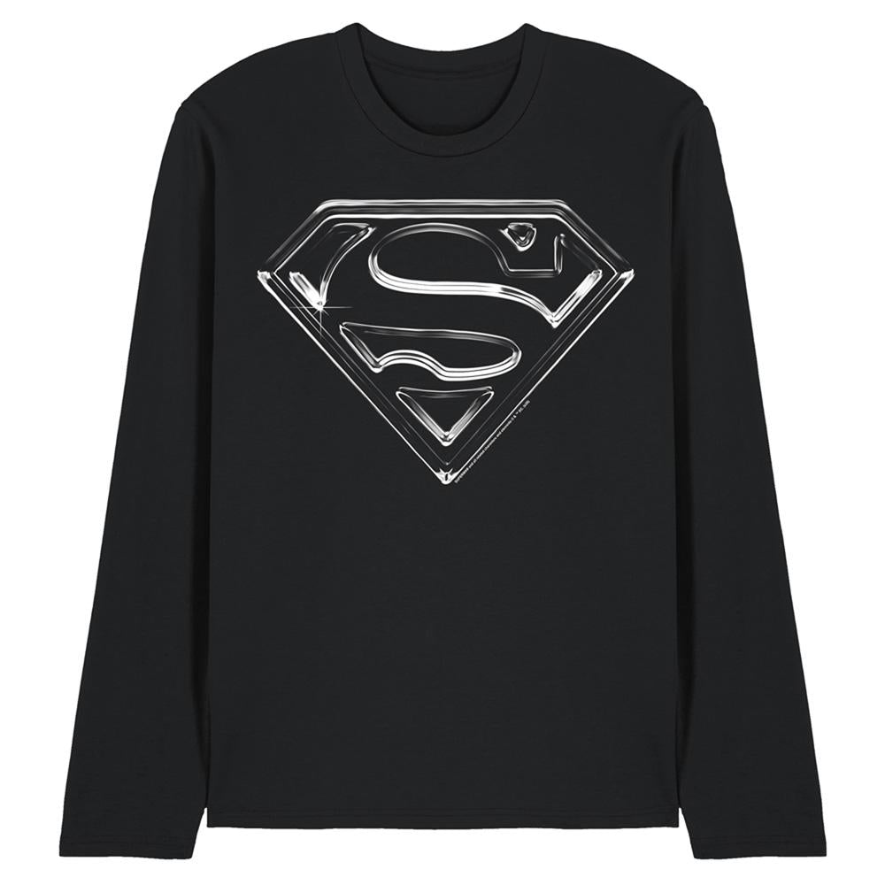 Black - Front - Superman Unisex Adult Logo Long-Sleeved T-Shirt