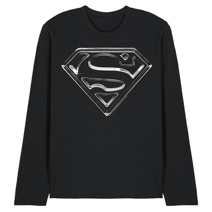 Black - Front - Superman Unisex Adult Logo Long-Sleeved T-Shirt