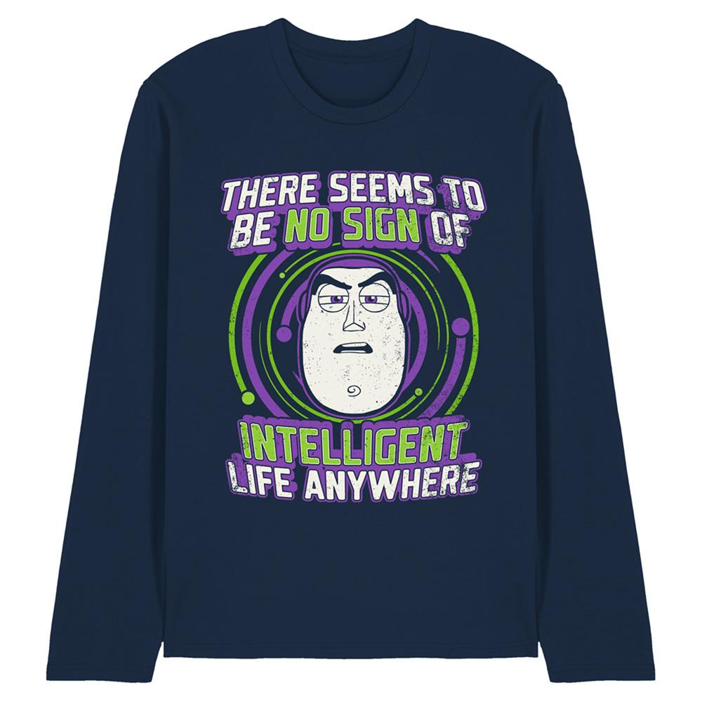 Navy - Front - Toy Story Unisex Adult No Sign Of Intelligent Life Buzz Lightyear Long-Sleeved T-Shirt