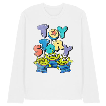White - Front - Toy Story Unisex Adult Aliens Balloons Long-Sleeved T-Shirt