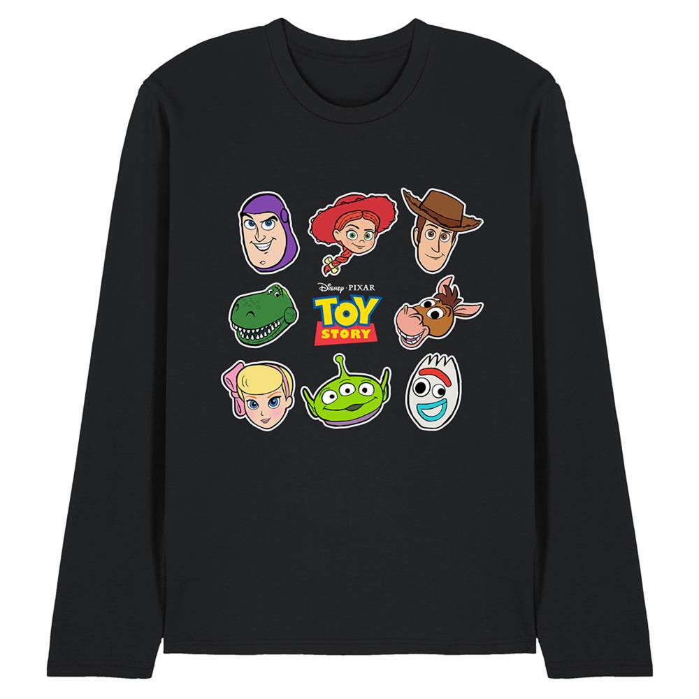 Black - Front - Toy Story Unisex Adult Character Faces Long-Sleeved T-Shirt