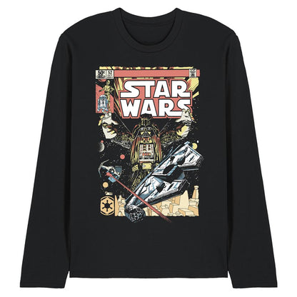 Black - Front - Star Wars Unisex Adult Falcon Darth Vader Comic Long-Sleeved T-Shirt
