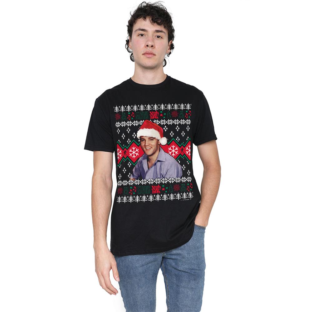 Black - Back - Elvis Presley Unisex Adult Ugly Christmas Sweater T-Shirt