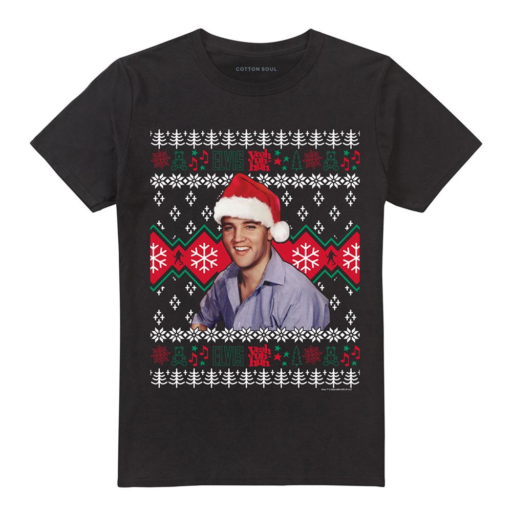 Black - Front - Elvis Presley Unisex Adult Ugly Christmas Sweater T-Shirt