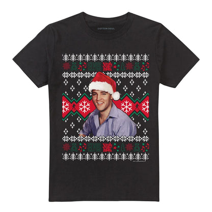Black - Front - Elvis Presley Unisex Adult Ugly Christmas Sweater T-Shirt
