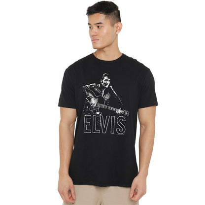 Black - Back - Elvis Presley Unisex Adult Guitar In Hand T-Shirt