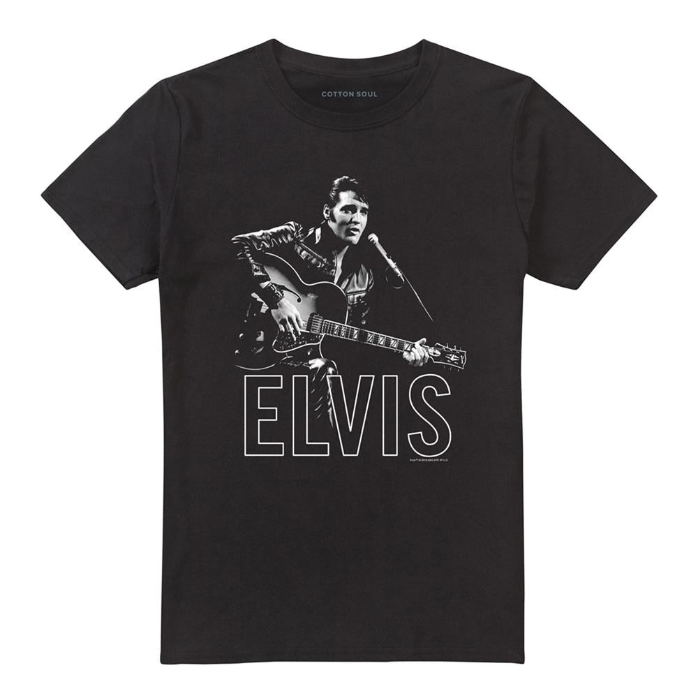 Black - Front - Elvis Presley Unisex Adult Guitar In Hand T-Shirt
