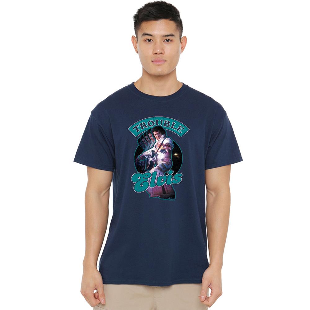 Navy - Back - Elvis Presley Unisex Adult Total Trouble T-Shirt