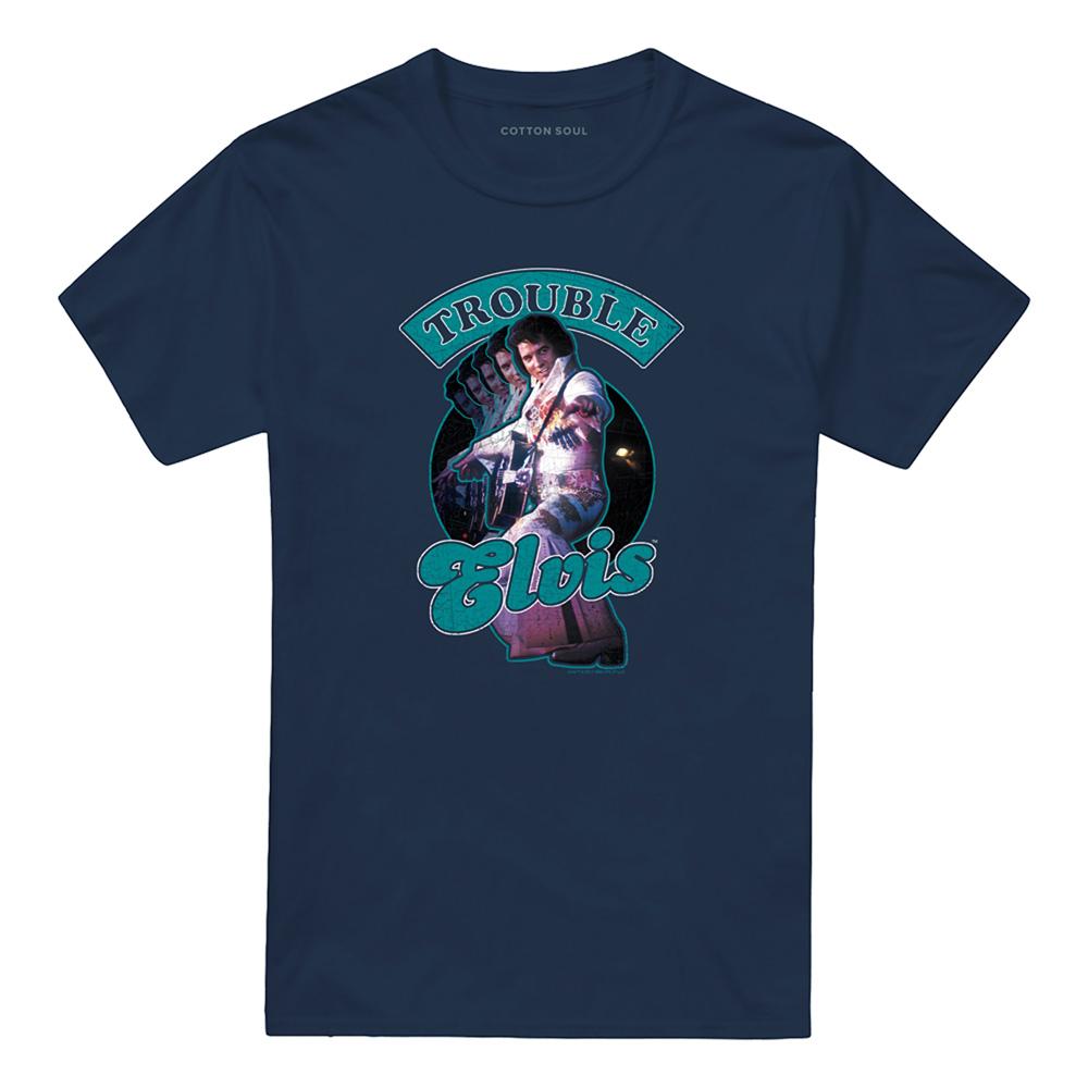 Navy - Front - Elvis Presley Unisex Adult Total Trouble T-Shirt