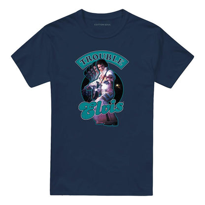 Navy - Front - Elvis Presley Unisex Adult Total Trouble T-Shirt