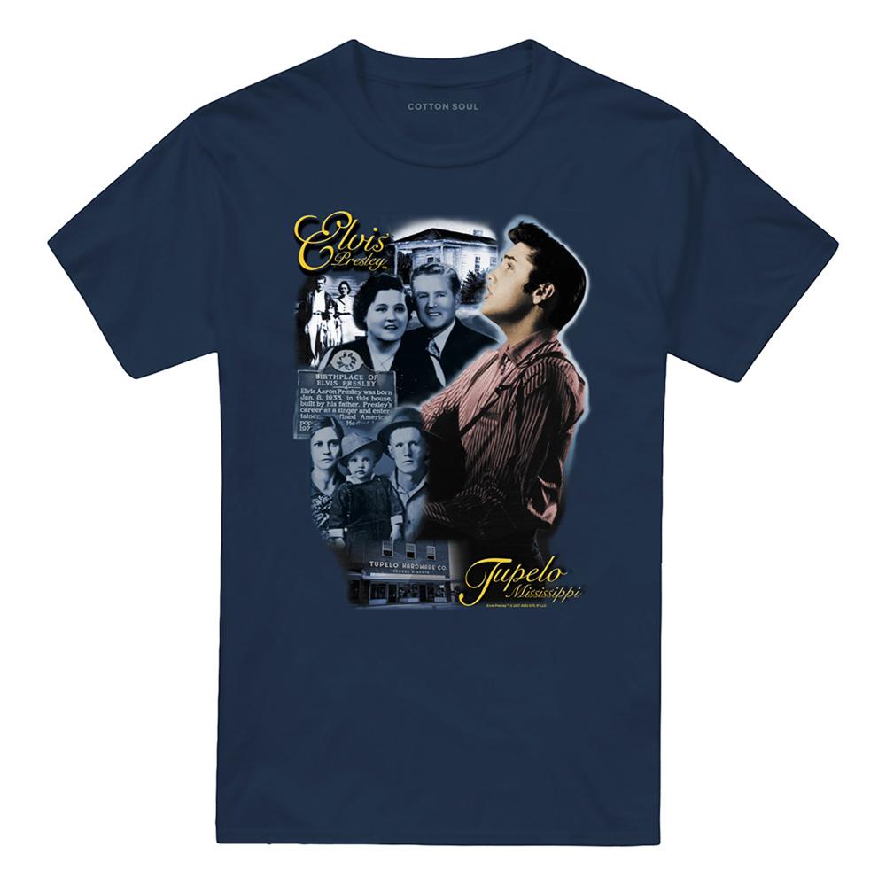 Navy - Front - Elvis Presley Unisex Adult Tupelo T-Shirt