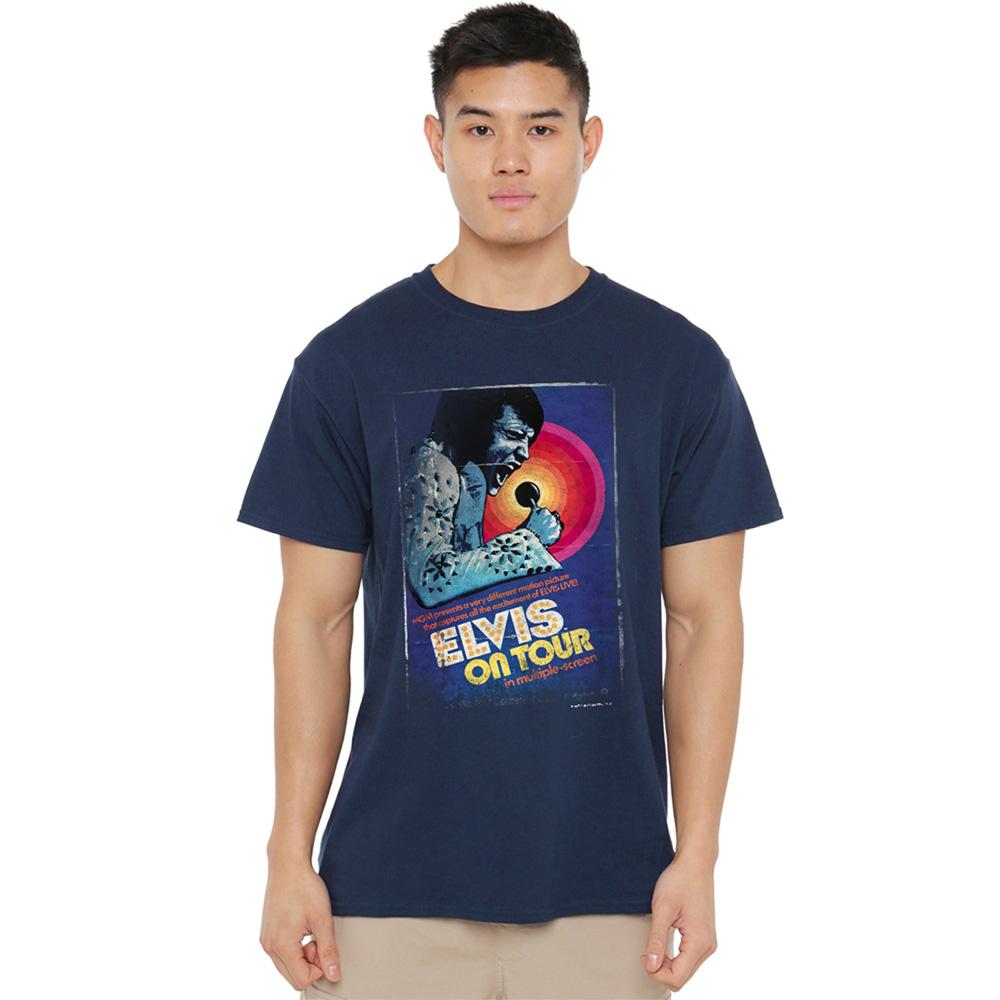 Navy - Back - Elvis Presley Unisex Adult Tour Poster T-Shirt