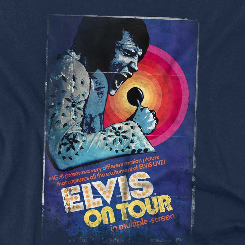Navy - Side - Elvis Presley Unisex Adult Tour Poster T-Shirt