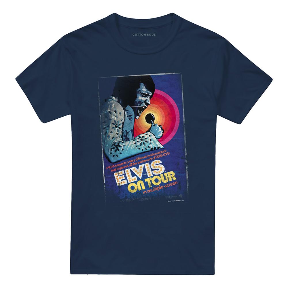 Navy - Front - Elvis Presley Unisex Adult Tour Poster T-Shirt