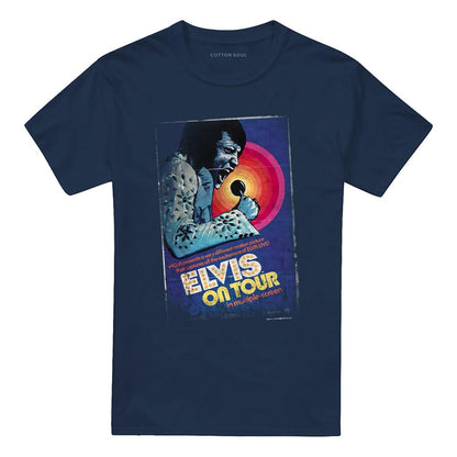 Navy - Front - Elvis Presley Unisex Adult Tour Poster T-Shirt