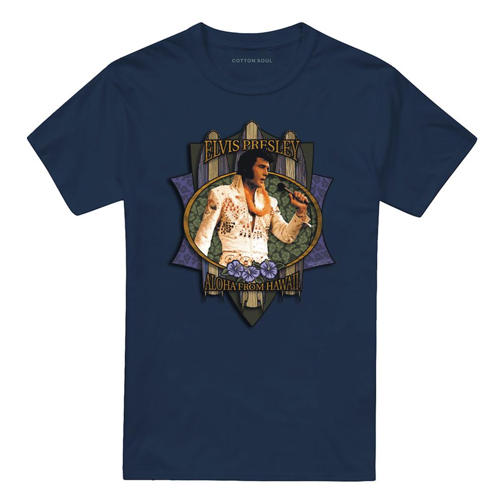 Navy - Front - Elvis Presley Unisex Adult Aloha From Hawaii Tagless T-Shirt