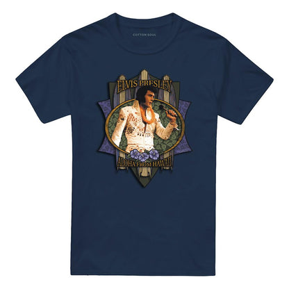 Navy - Front - Elvis Presley Unisex Adult Aloha From Hawaii Tagless T-Shirt