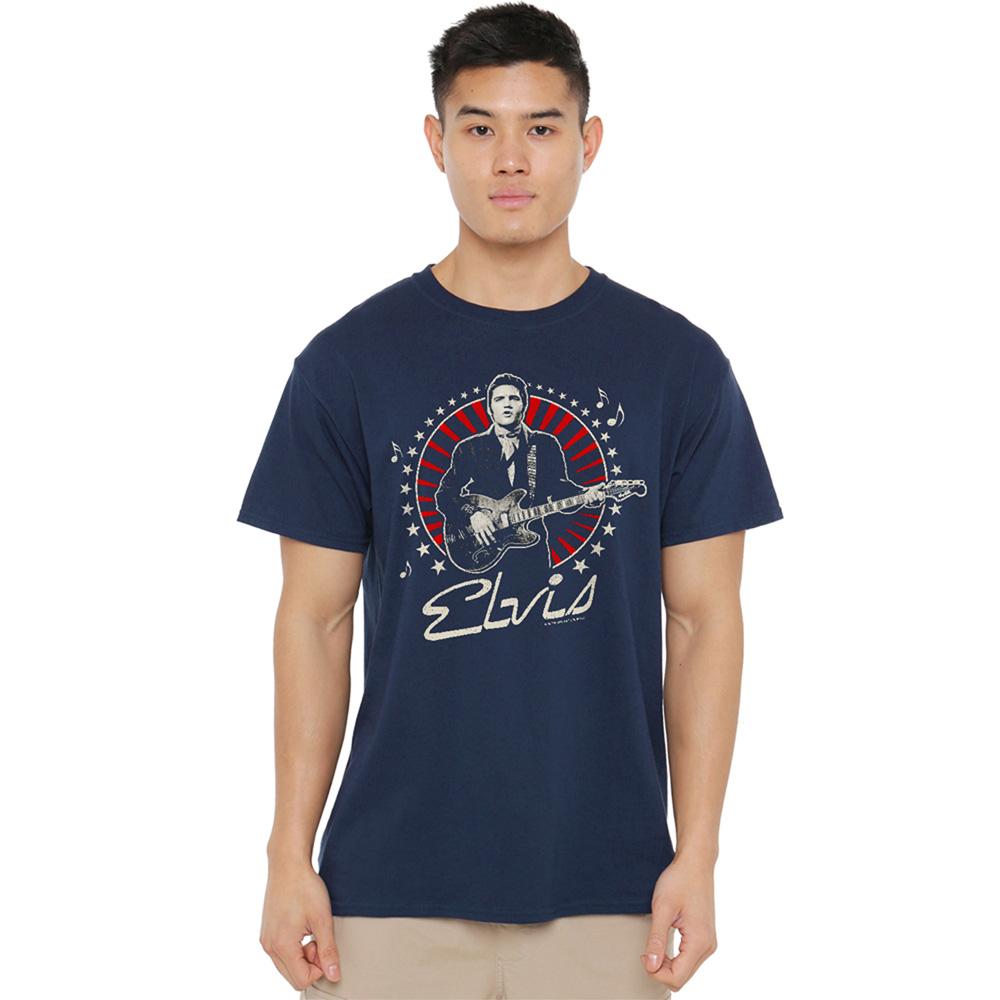Navy - Back - Elvis Presley Unisex Adult Stars T-Shirt