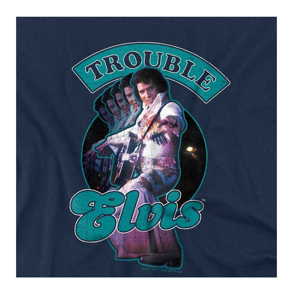 Navy - Side - Elvis Childrens-Kids Total Trouble T-Shirt
