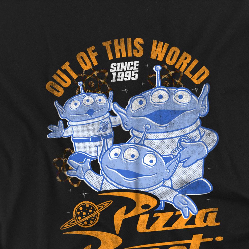 Black - Side - Toy Story Unisex Adult Pizza Planet Aliens Back Print T-Shirt