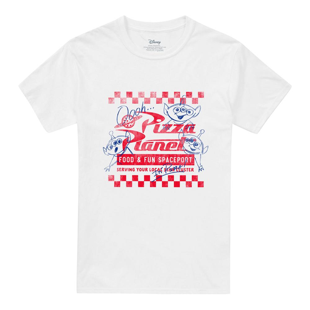 White - Front - Toy Story Unisex Adult Pizza Planet Menu Back Print T-Shirt