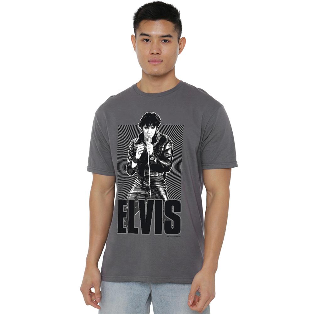 Charcoal - Front - Elvis Presley Unisex Adult Leather T-Shirt