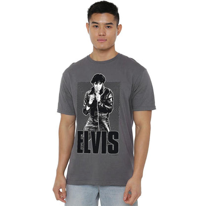 Charcoal - Front - Elvis Presley Unisex Adult Leather T-Shirt
