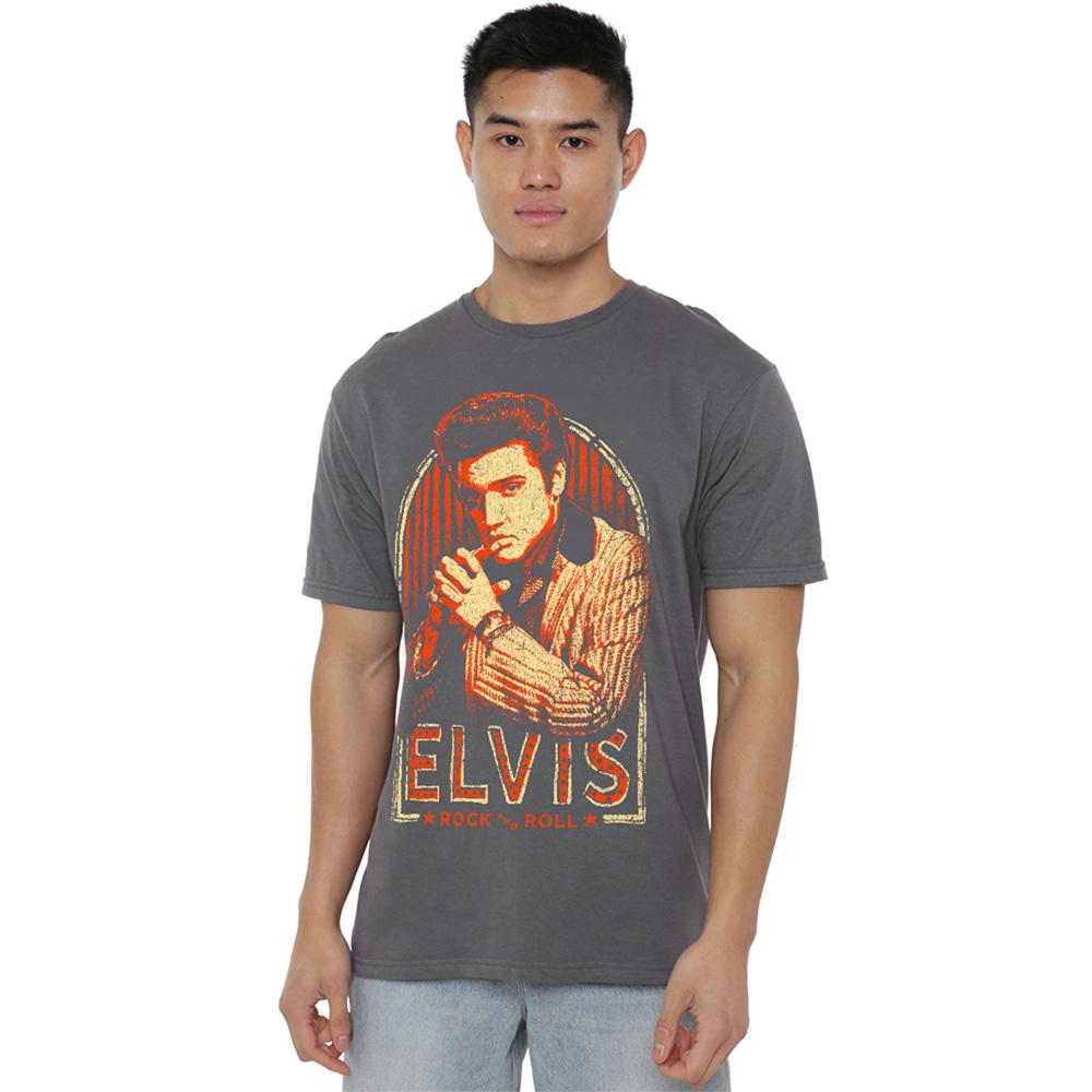 Charcoal - Back - Elvis Presley Unisex Adult Stripes T-Shirt