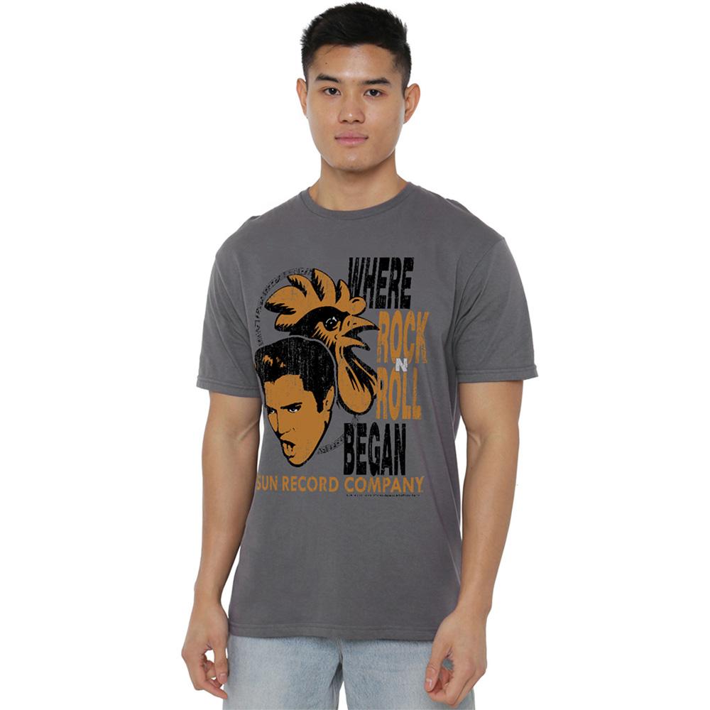 Charcoal - Back - Elvis Presley Unisex Adult Rooster T-Shirt