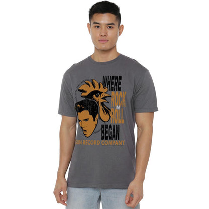 Charcoal - Back - Elvis Presley Unisex Adult Rooster T-Shirt