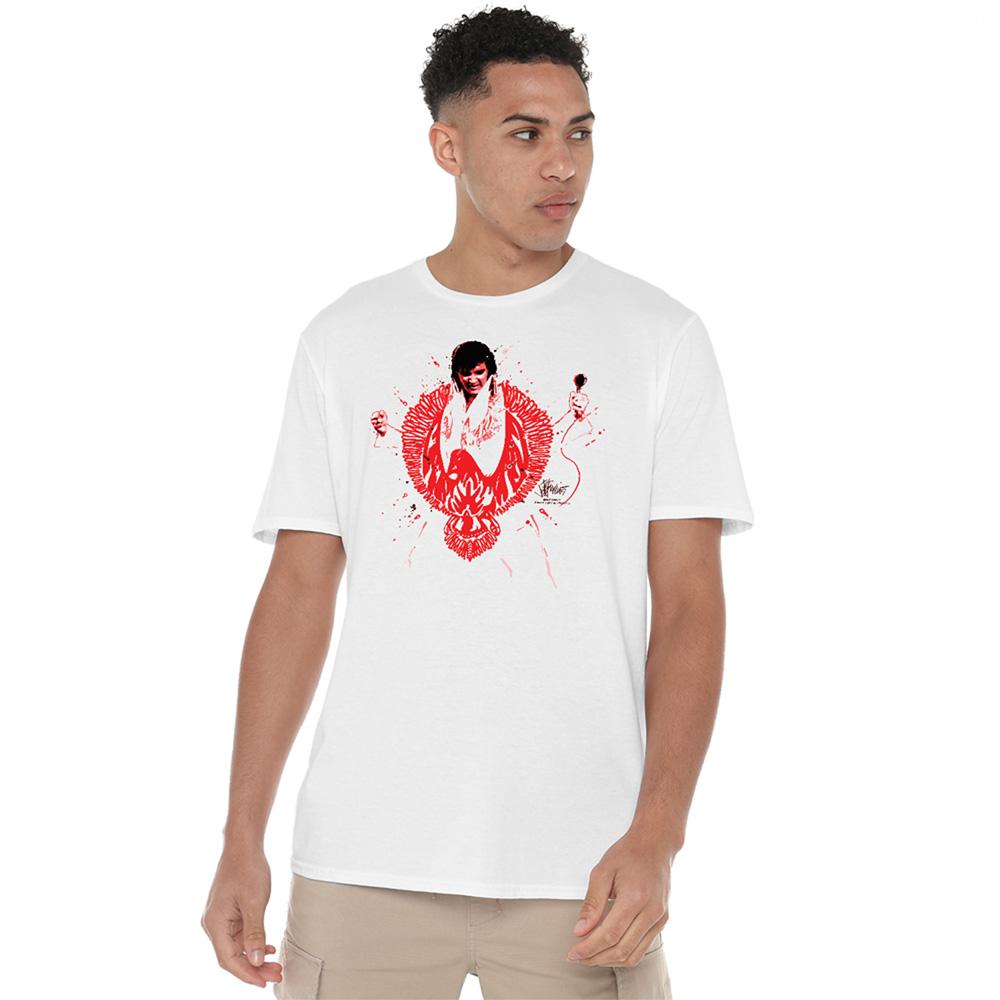 White - Lifestyle - Elvis Presley Unisex Adult Red Pheonix T-Shirt