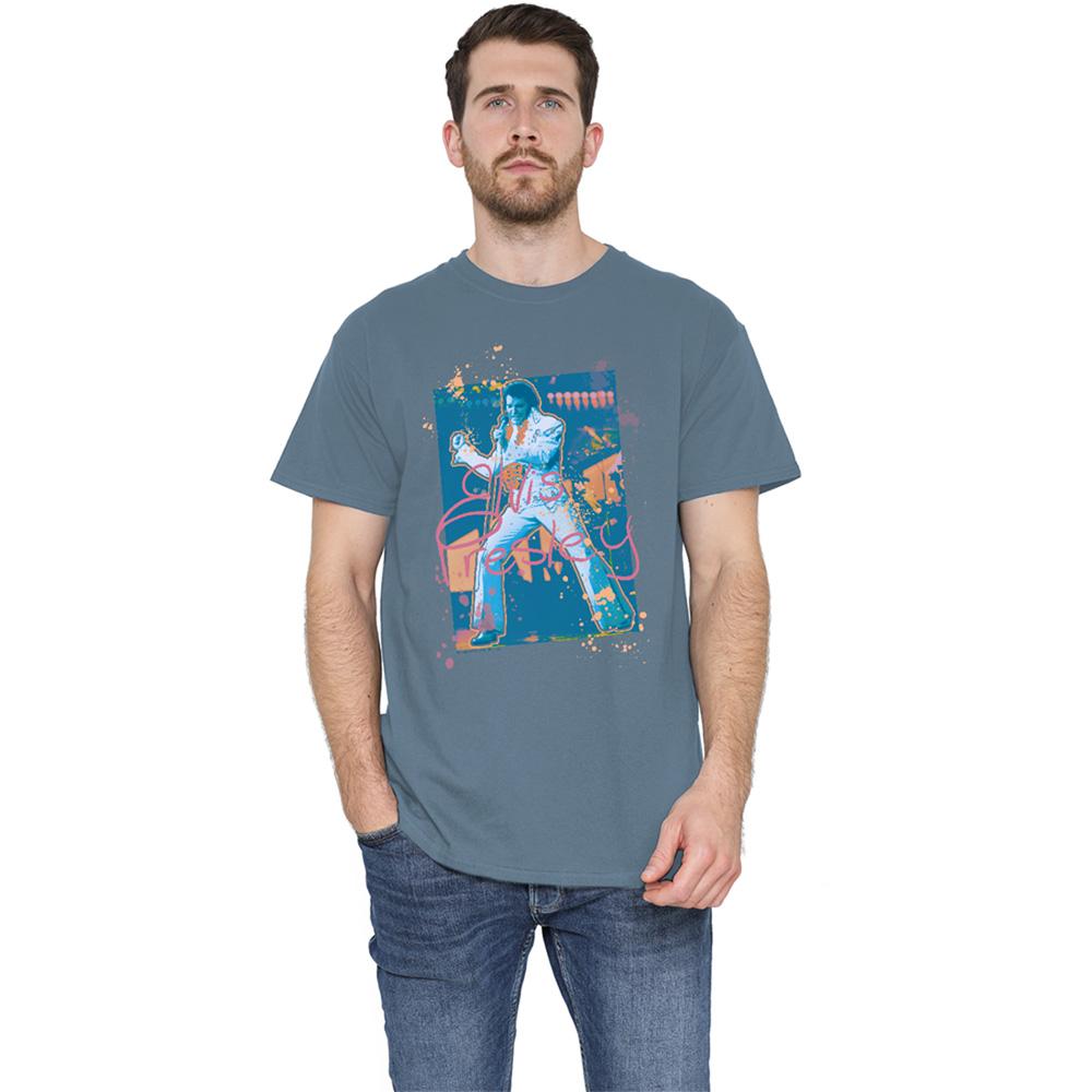 Carolina Blue - Back - Elvis Presley Unisex Adult Splatter Hawaii T-Shirt