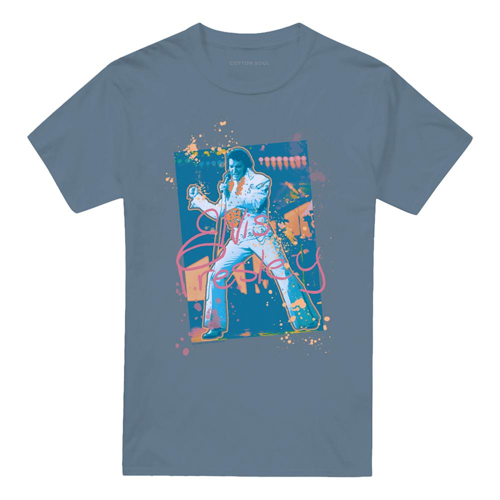 Carolina Blue - Front - Elvis Presley Unisex Adult Splatter Hawaii T-Shirt