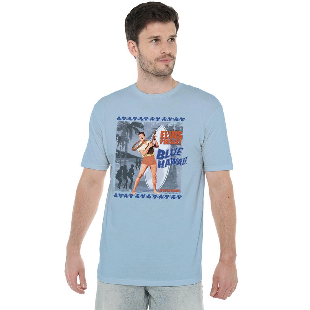 Light Blue - Back - Elvis Presley Unisex Adult Blue Hawaii Poster T-Shirt