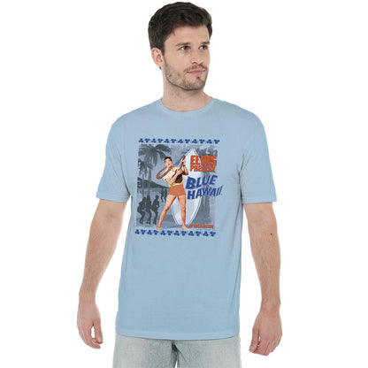 Light Blue - Back - Elvis Presley Unisex Adult Blue Hawaii Poster T-Shirt