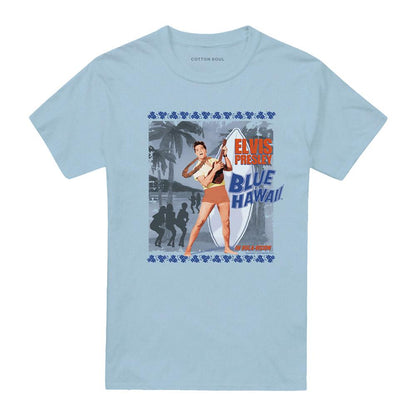 Light Blue - Front - Elvis Presley Unisex Adult Blue Hawaii Poster T-Shirt