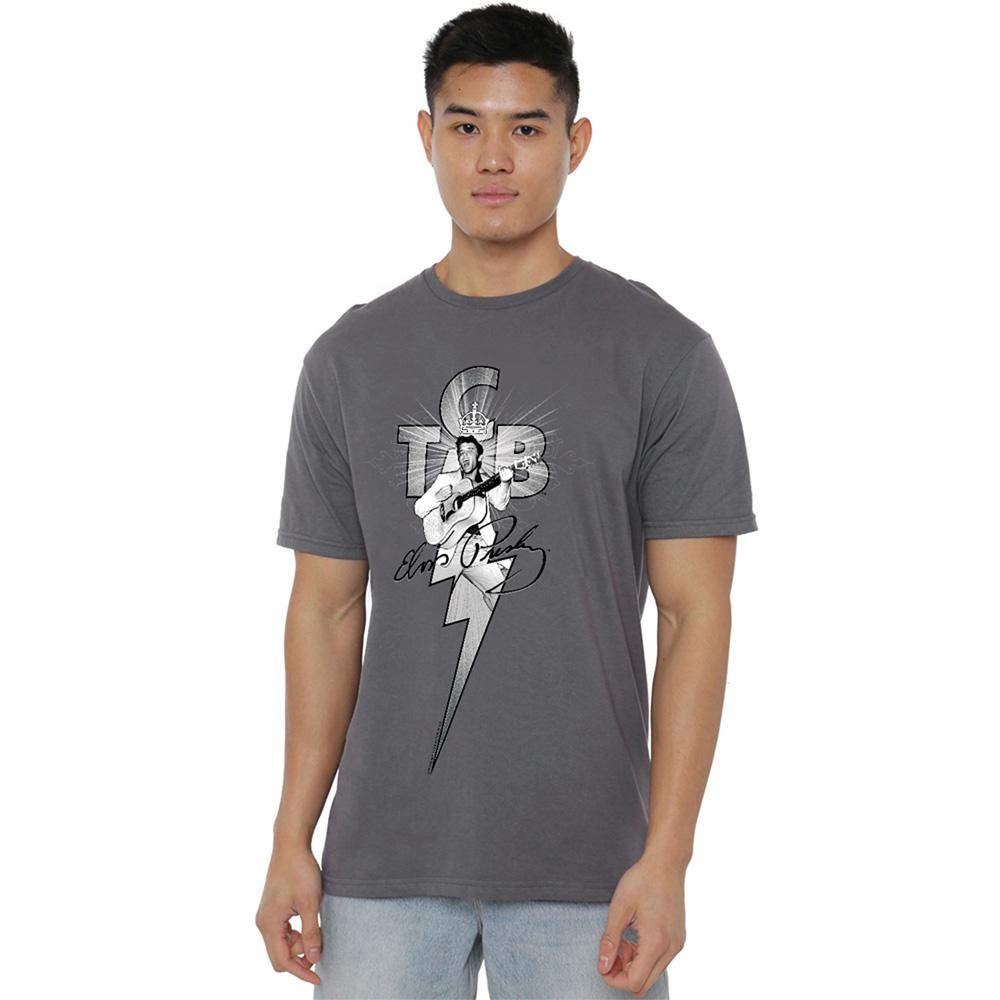 Charcoal - Back - Elvis Presley Unisex Adult TCB Ornate T-Shirt