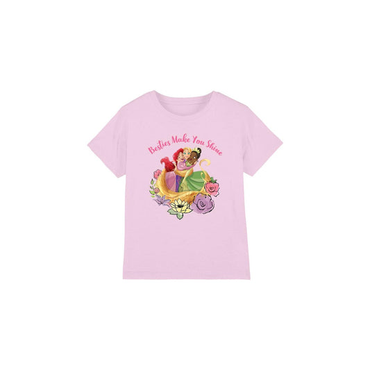 Pink - Front - Disney Princess Childrens-Kids Besties Shine Ariel Rapunzel Tiana T-Shirt