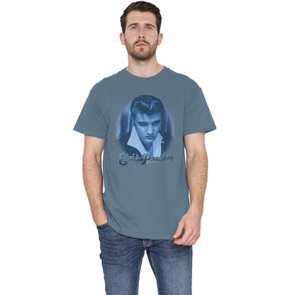 Carolina Blue - Back - Elvis Presley Unisex Adult Blue Suede Fade T-Shirt