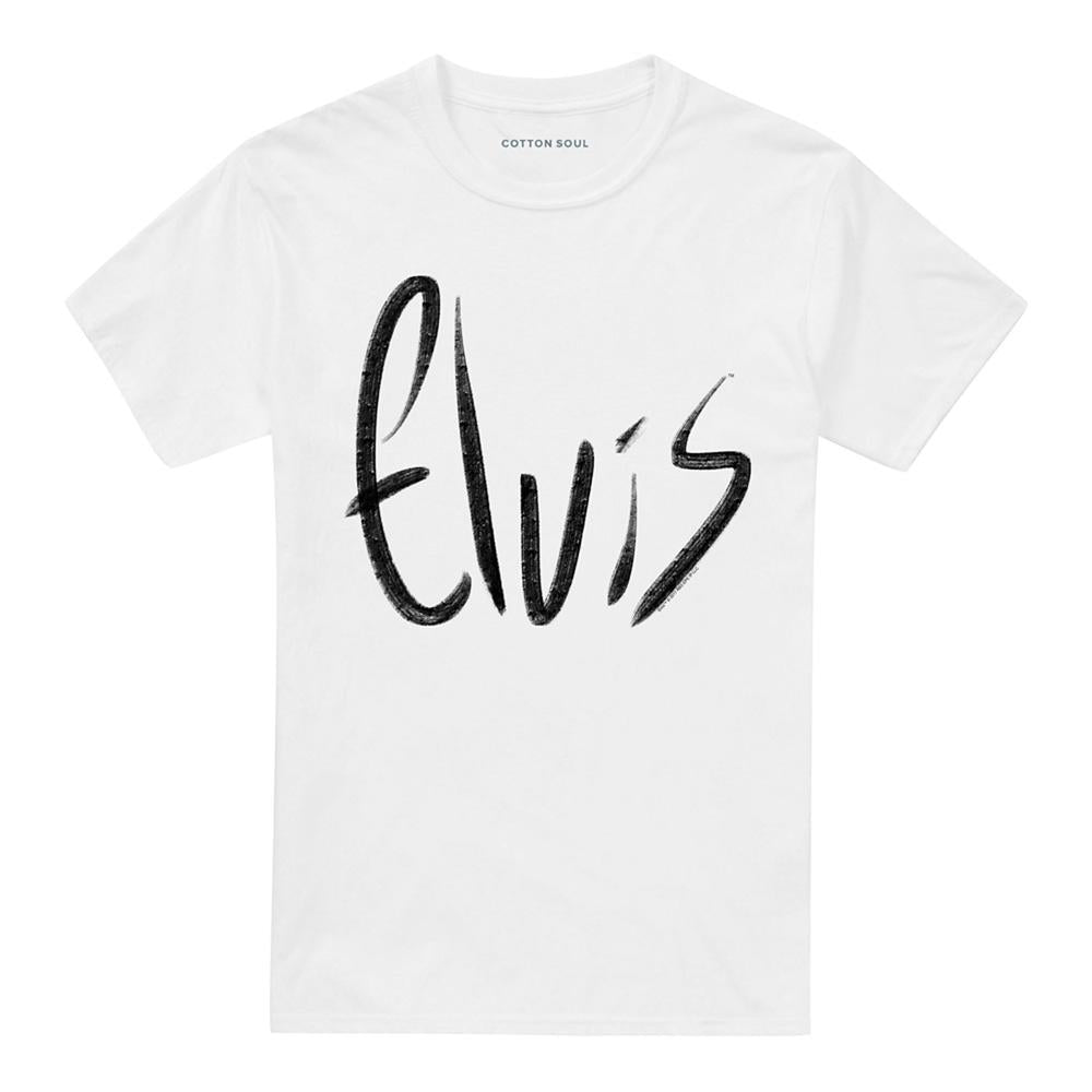 White - Front - Elvis Presley Unisex Adult Sketchy Name T-Shirt