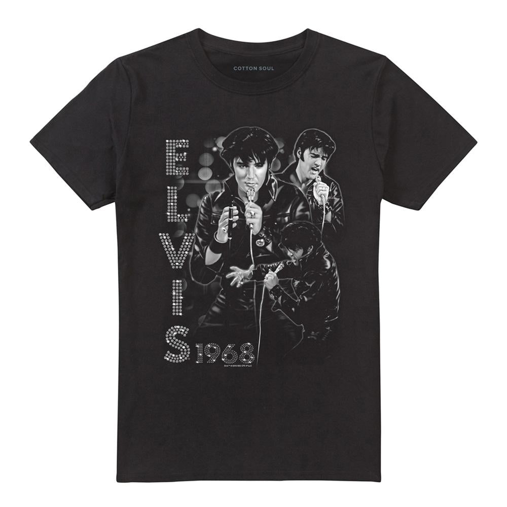 Black - Front - Elvis Presley Unisex Adult Leathered T-Shirt