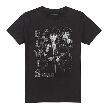 Black - Front - Elvis Presley Unisex Adult Leathered T-Shirt