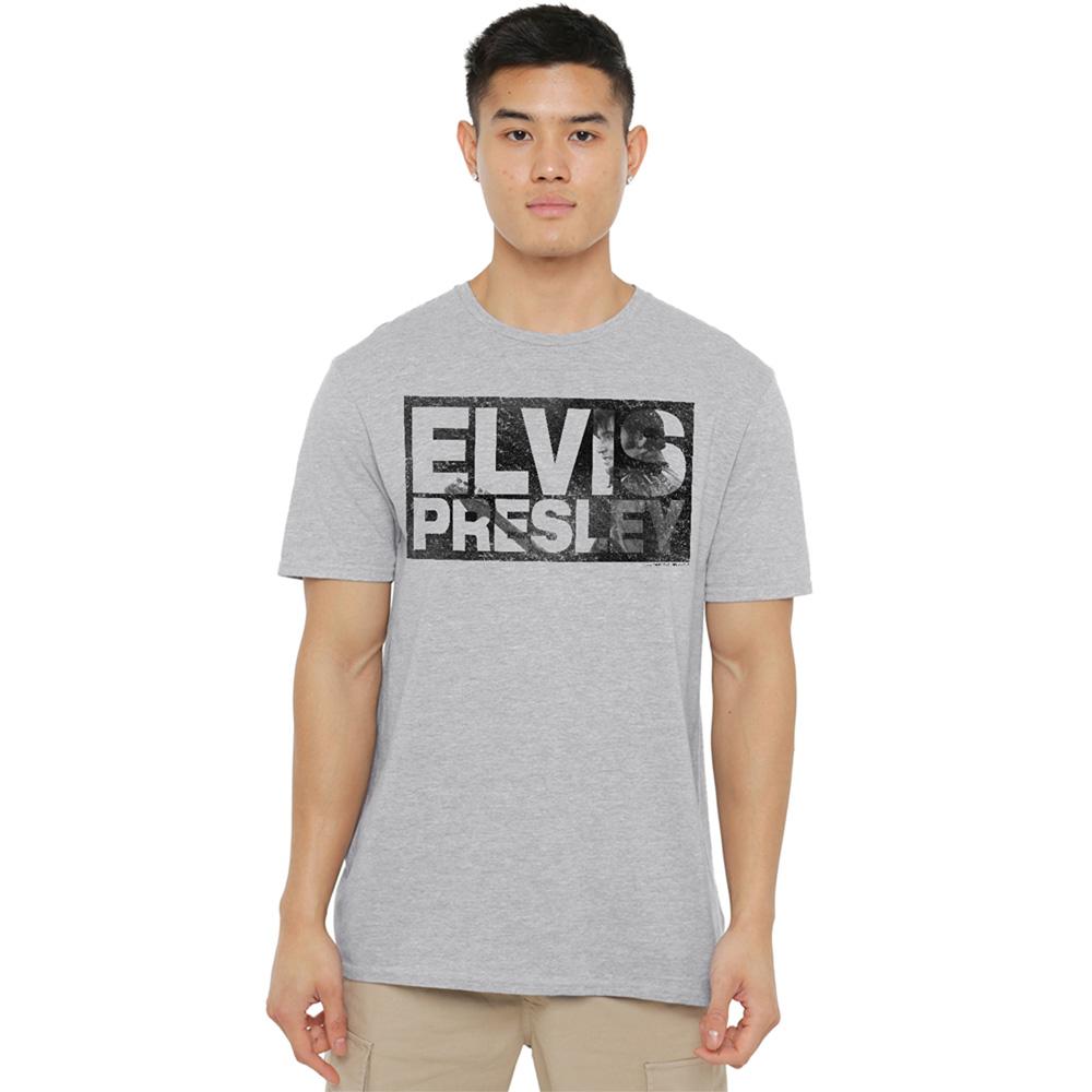 Athletic Heather - Back - Elvis Presley Unisex Adult Block Letters Heather T-Shirt