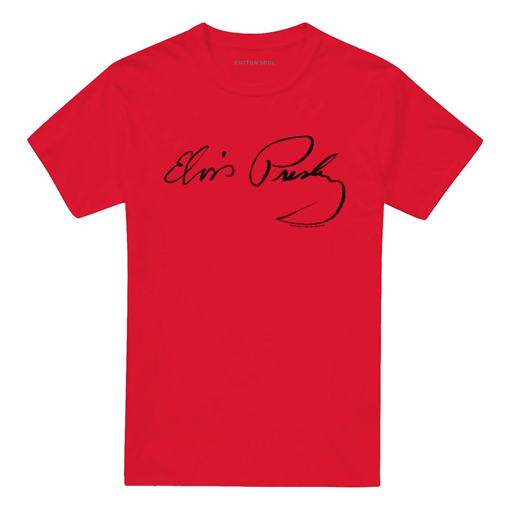 Red - Front - Elvis Presley Unisex Adult Signature Sketch T-Shirt