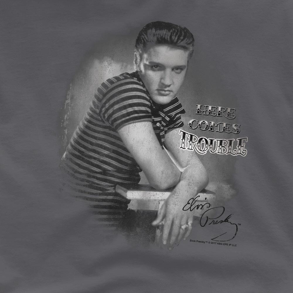 Charcoal - Side - Elvis Presley Unisex Adult Trouble T-Shirt