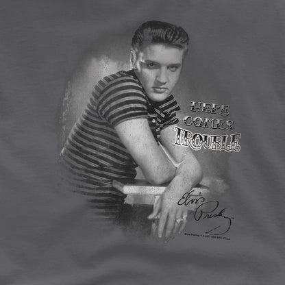 Charcoal - Side - Elvis Presley Unisex Adult Trouble T-Shirt